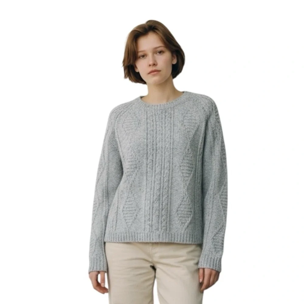Madewell Palisade Zipper Back Merino Wool Cozy Cable Knit Sweater